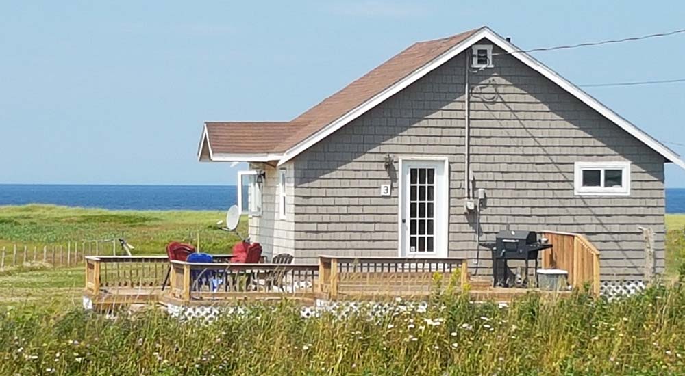 Small Brown Cottage and ocean